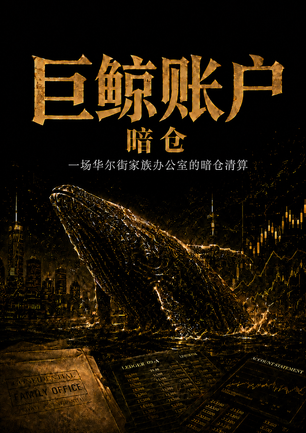 巨鲸账户·暗仓书封，金色鲸鱼与华尔街金融城市